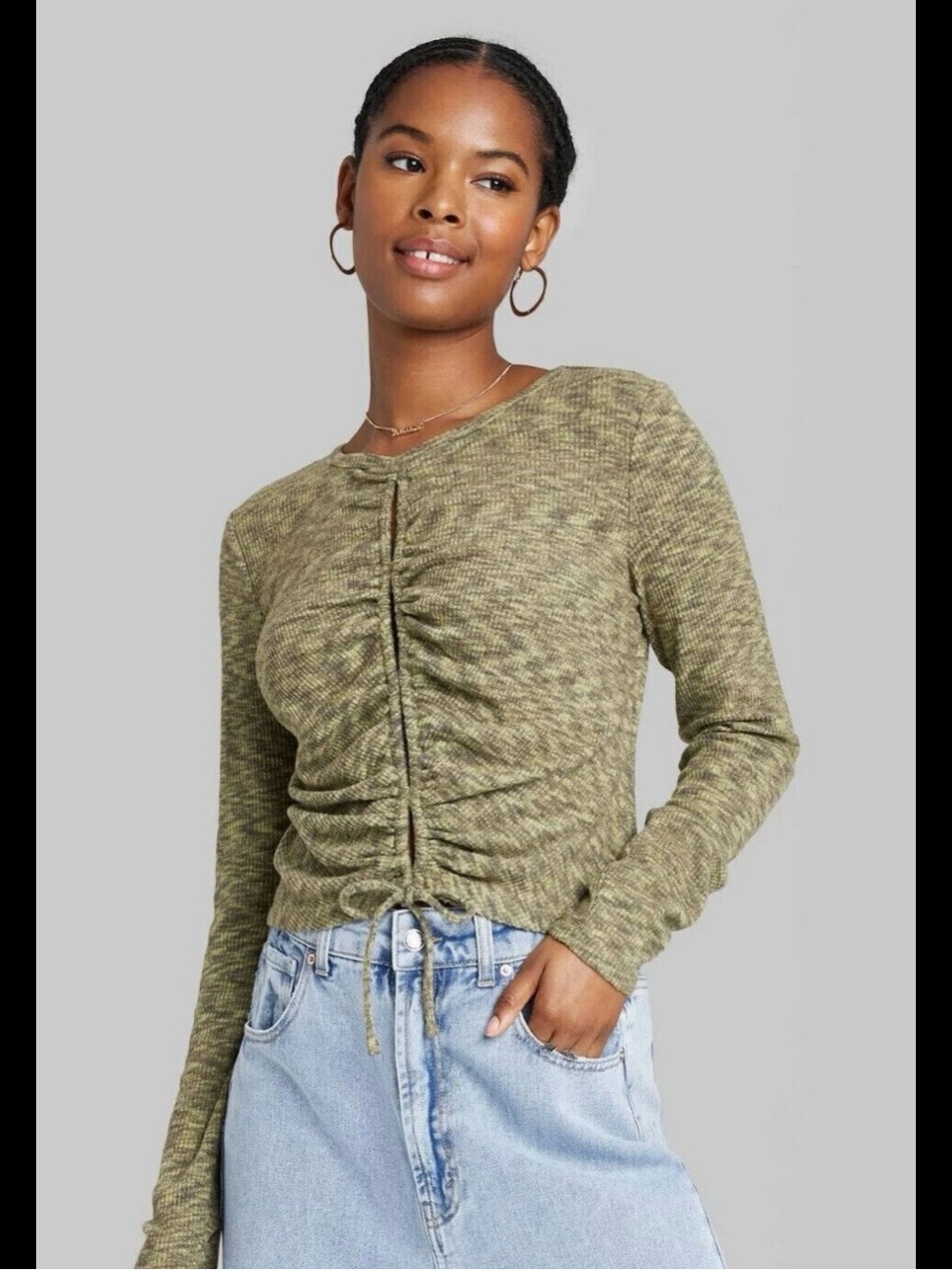 Target Marled Brown and Cream Drawstring Front Sweater Top